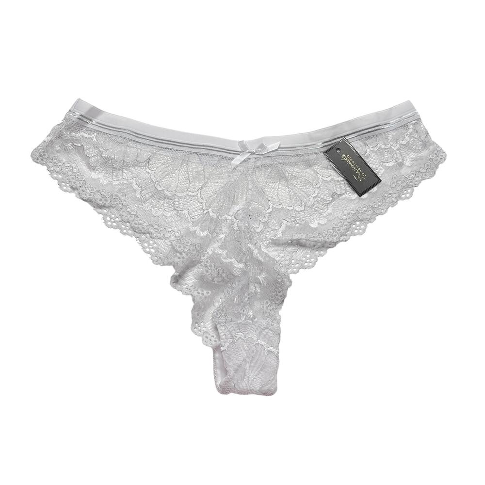 Frederick's of Hollywood Caroline Shimmer Lace Panty White / Silver Size 1X